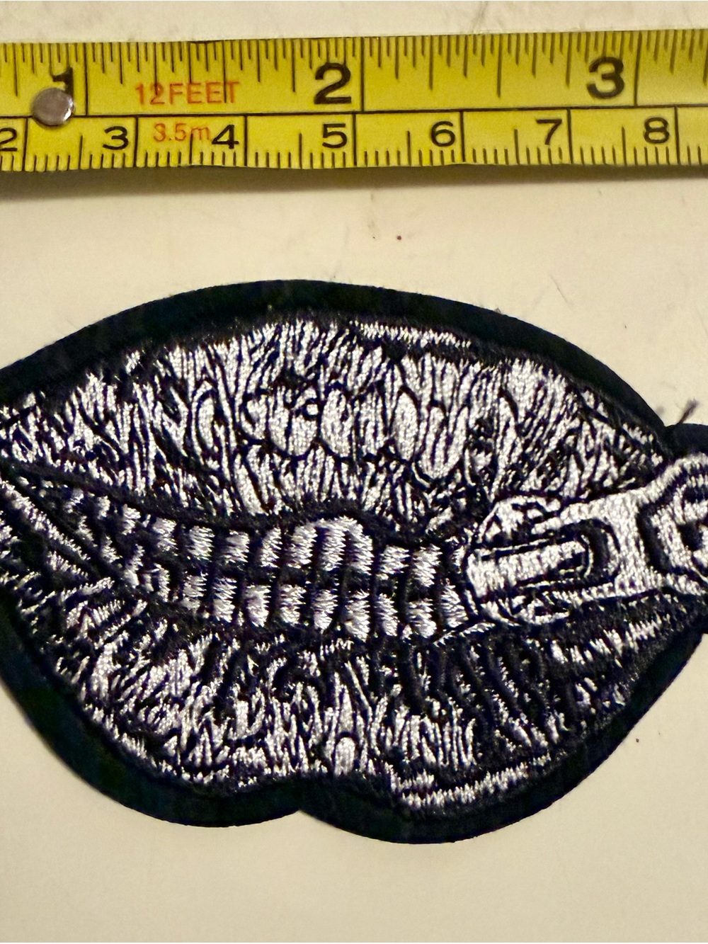 Black & Silver Zipped Lips Patch - Embroidered Decorative Patch